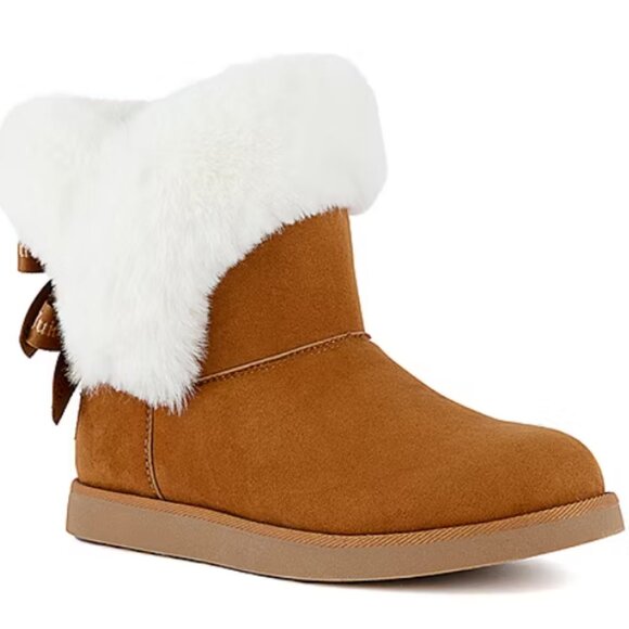 Juicy Couture Cognac Tan King Flat Heel Faux Fur Trim Winter Boots Size 8 - Picture 1 of 14
